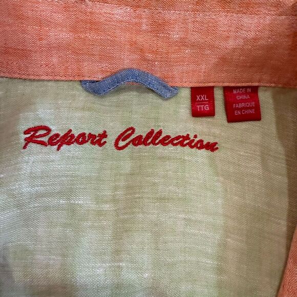 Report Collection Men Linen Shirt XXL Orange Short Sleeve Button-Up Modern Beach - Picture 3 of 10